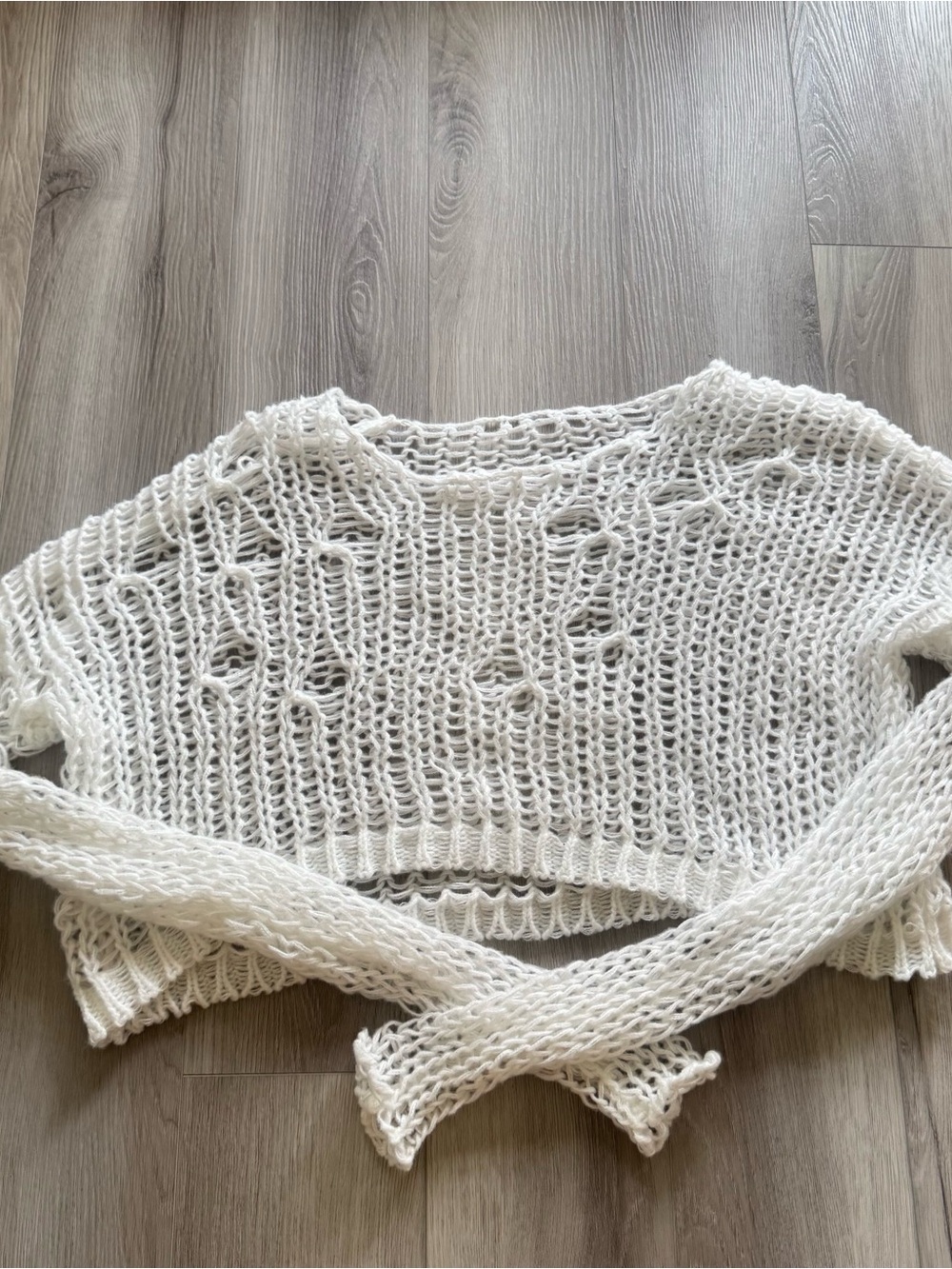 ROMWE Cream Open-Knit Cropped Sweater Top